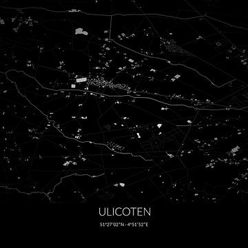 Zwart-witte landkaart van Ulicoten, Noord-Brabant. van Rezona