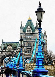 Blaue Straßenlaternen führen zur Tower Bridge London
