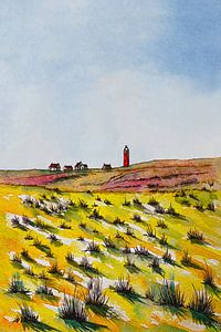 Die Dünen von Texel und der Eierland-Leuchtturm | Aquarellmalerei