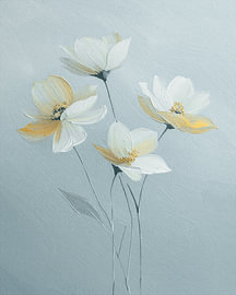 Witte en goudgele bloemen op lichtblauwe achtergrond van STUDIO ARTSY