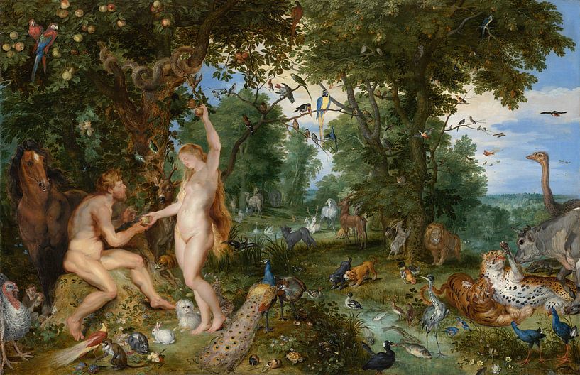 Das irdische Paradies mit dem Sündenfall Adam und Evas - Brueghel von Meisterhafte Meister