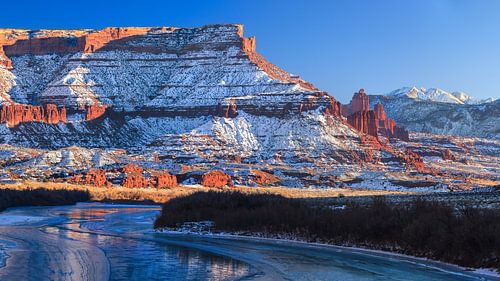 Winter zonsondergang, Fisher Towers, Utah