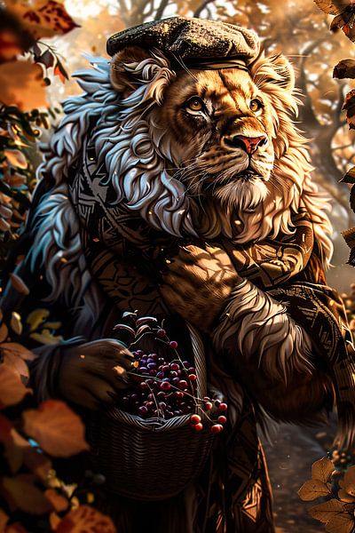 Majestic lion with autumn berries by Art & Soul Creations