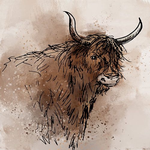 Digital artwork van schotse hooglander