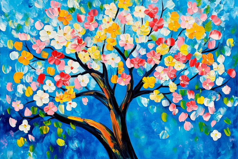 Blossoming tree in bright colours by Poster Art Shop