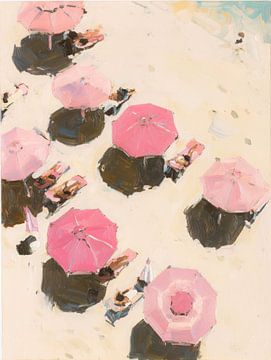 Zomers Siësta onder Roze Parasols – Strandleven van Boven van But First Framing