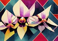 Kubistisch orchideeëntrio - Art Deco 1920