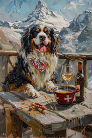 Berner Sennenhund mit Käsefondue von Erika Kaisersot