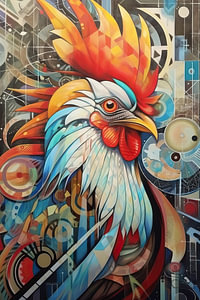 Malerei Bunte Hahn | Hahn in heroischer Pose