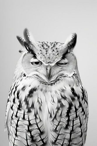 Tired owl in black and white