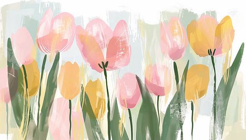 Tulpen panorama hand getekend