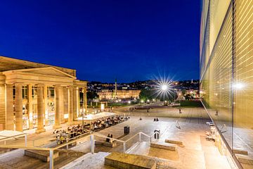 Blauw uur op de Schlossplatz in Stuttgart van Werner Dieterich