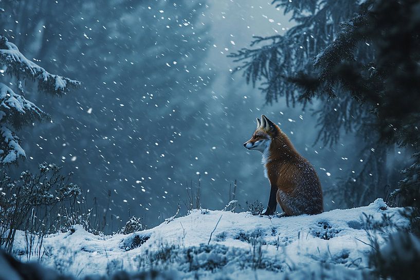 Fox in winter forest landscape by Art & Soul Creations