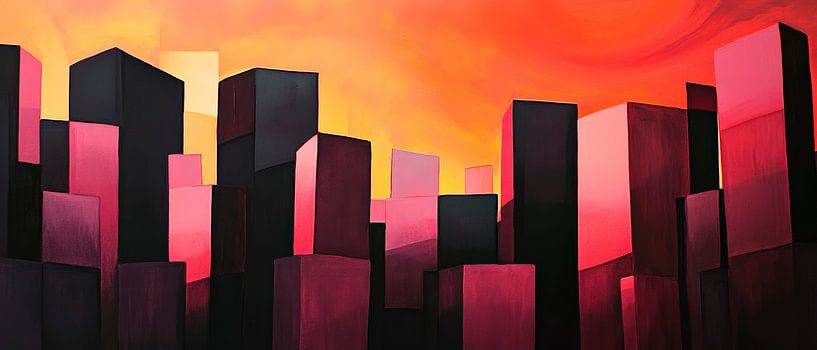 Städtische Silhouetten im Abendrot von Poster Art Shop