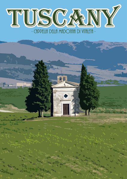 Vieille affiche, Chapelle Vitaleta, Toscane, Italie par Discover Dutch Nature