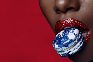 'Bijten in een Delfts Blauwe Macaron Rechts - Rechthoekig'