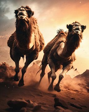 Kamelen in de woestijn van fernlichtsicht