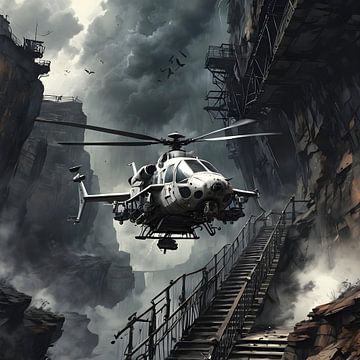 Helikopter vliegt door een smalle kloof van Nick Wendt