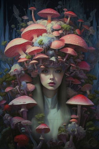 Sehr schöne, mit Pilzen bedeckte Frau