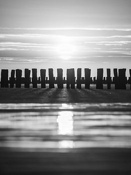 Sunset Zoutelande Noir et blanc (vertical)