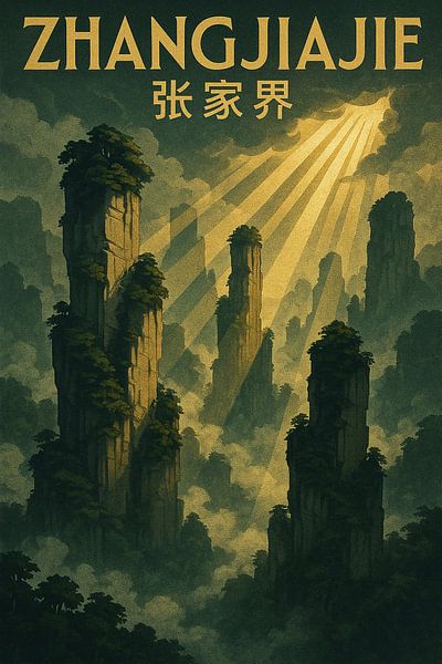 Zhangjiajie Heavenly Peaks - Neblige Säulen &amp; Sonnenstrahl Majestät von Travel Shop