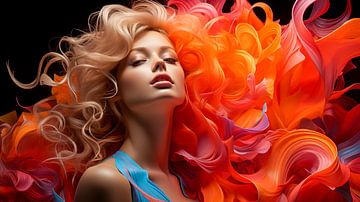Portret van een vrouw met make-up en kleurrijk blond haar van Animaflora PicsStock