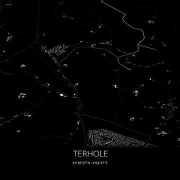 Carte en noir et blanc de Terhole, en Zélande. sur Rezona