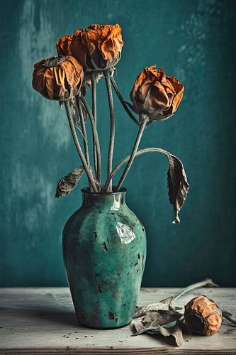 Dry Flowers In Turquoise Vase