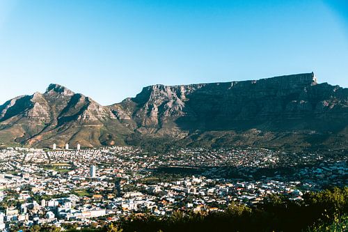 Uitzicht op de Tafelberg bij zonsondergang, Kaapstad, Zuid-Afrika