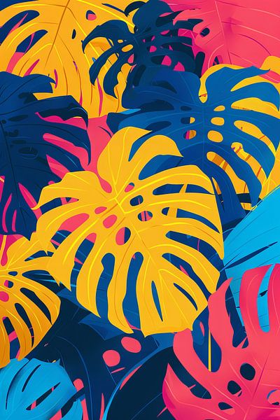 Abstract Monstera - Kleurrijke tropische kunst van Poster Art Shop