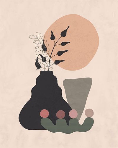 Minimalist still life with two branches in a vase