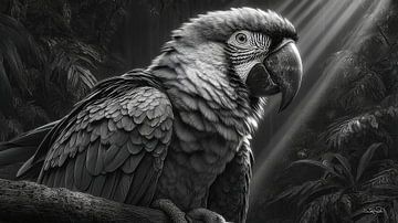 zwart-wit papegaai-kaketoe-ara van Gelissen Artworks