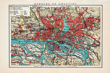 Vintage plattegrond Hamburg en omgeving ca. 1900 van Studio Wunderkammer