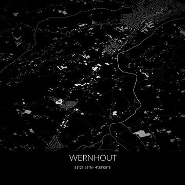 Schwarz-weiße Karte von Wernhout, Nordbrabant. von Rezona