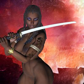 Sexy Dark Samurai sword girl nude by Brian Raggatt