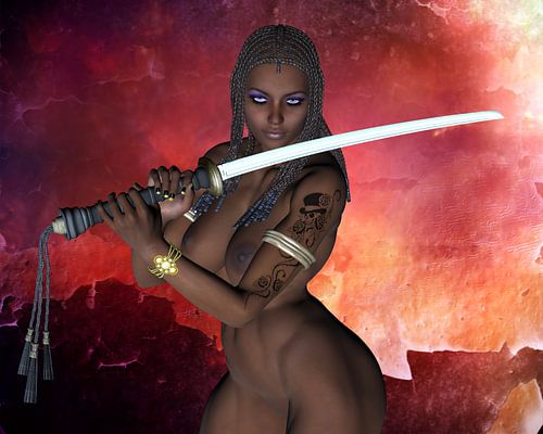 Sexy Dark Samurai sword girl nude