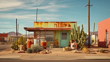 Oud vervallen vintage huisje in Arizona woestijn USA van Vlindertuin Art