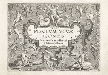 Title print with sea creatures as ornaments by Adriaen Collaert, after 1598 - 1618