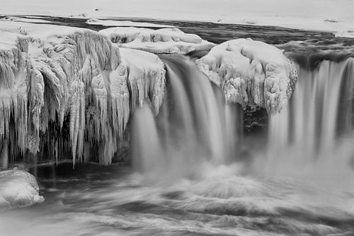 Goðafoss in schwarz weiß