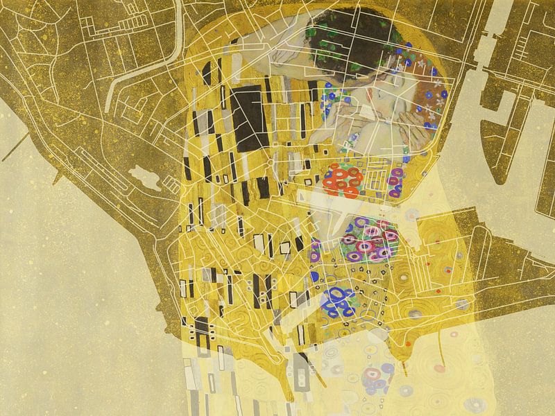 Map of Vlissingen Centrum with the Kiss by Gustav Klimt by De Kaartenwinkel