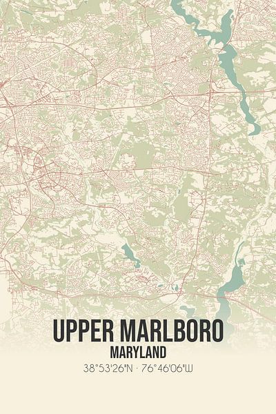 Vintage landkaart van Upper Marlboro (Maryland), USA. van Stad & Wand