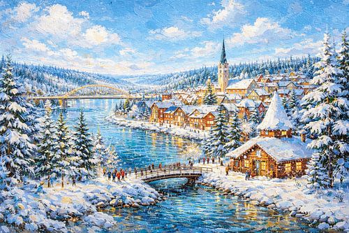 Rovaniemi in Finland, een impressionistisch schilderij.