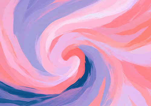 An abstract swirl of colour in pastel pink and dark blue
