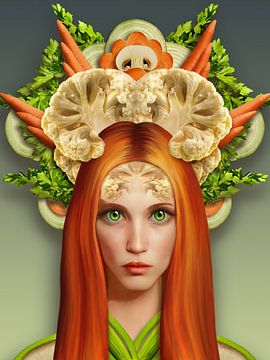 Femme rousse avec légumes