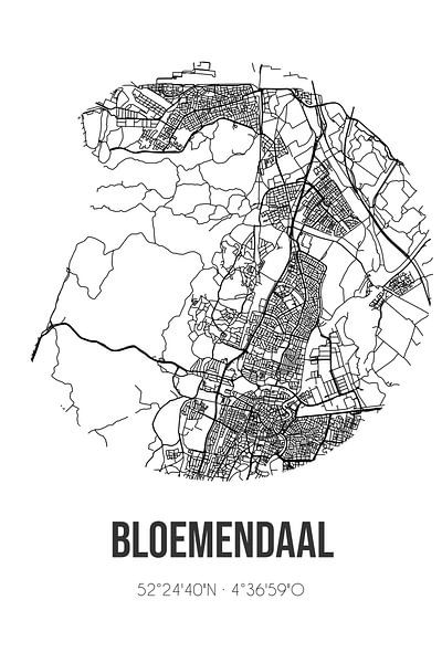 Bloemendaal (Noord-Holland) | Map | Black and White by Prints of Place
