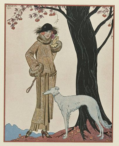 George Barbier - Symphonie automnale ; Manteau, et Robe d'après-midi, de Worth (1922)