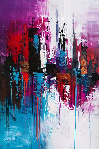 Dynamisch abstract stadsgezicht in felle kleuren