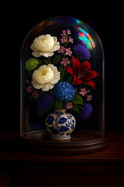 Pfingstrosen, Lilien &amp; Hortensien unter Glaskuppel von Studio Juna