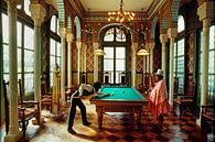 Indian couple playing billiards in Palacio Portales, Cochabamba, Bolivia by Frans Lemmens thumbnail