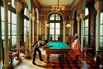 Indian couple playing billiards in Palacio Portales, Cochabamba, Bolivia by Frans Lemmens
